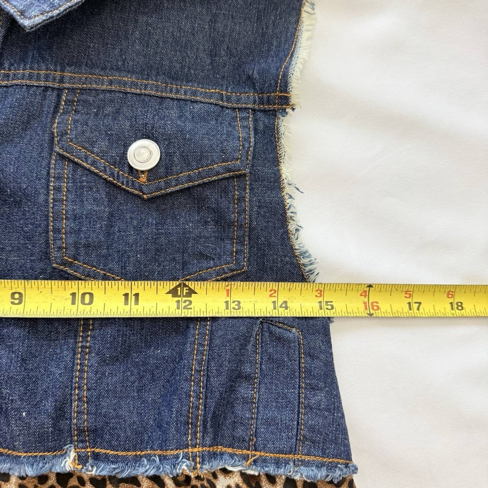 BoHo Western Cheetah Handkerchief Maxi dress Jean Denim Frayed Size Small Medium - Picture 7 of 10